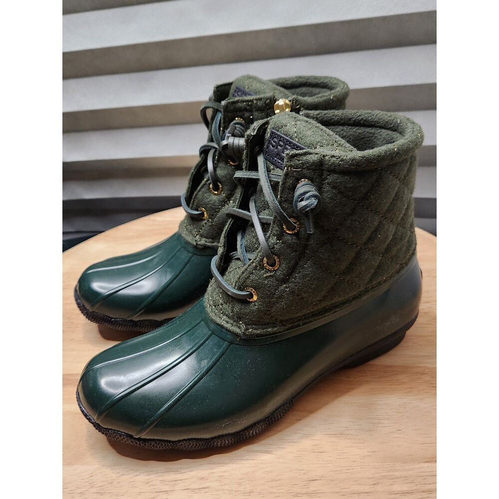 Sperry Saltwater Duck Boots Waterproof Zip Women’s 6 Green